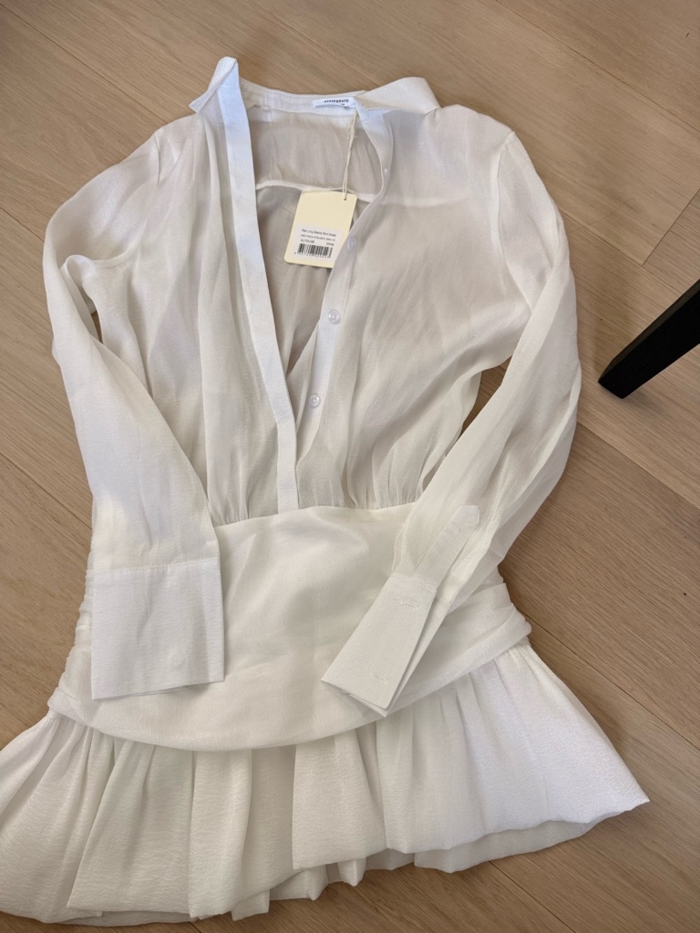 Peppermayo White Long Sleeve Ruffled Hem Dress